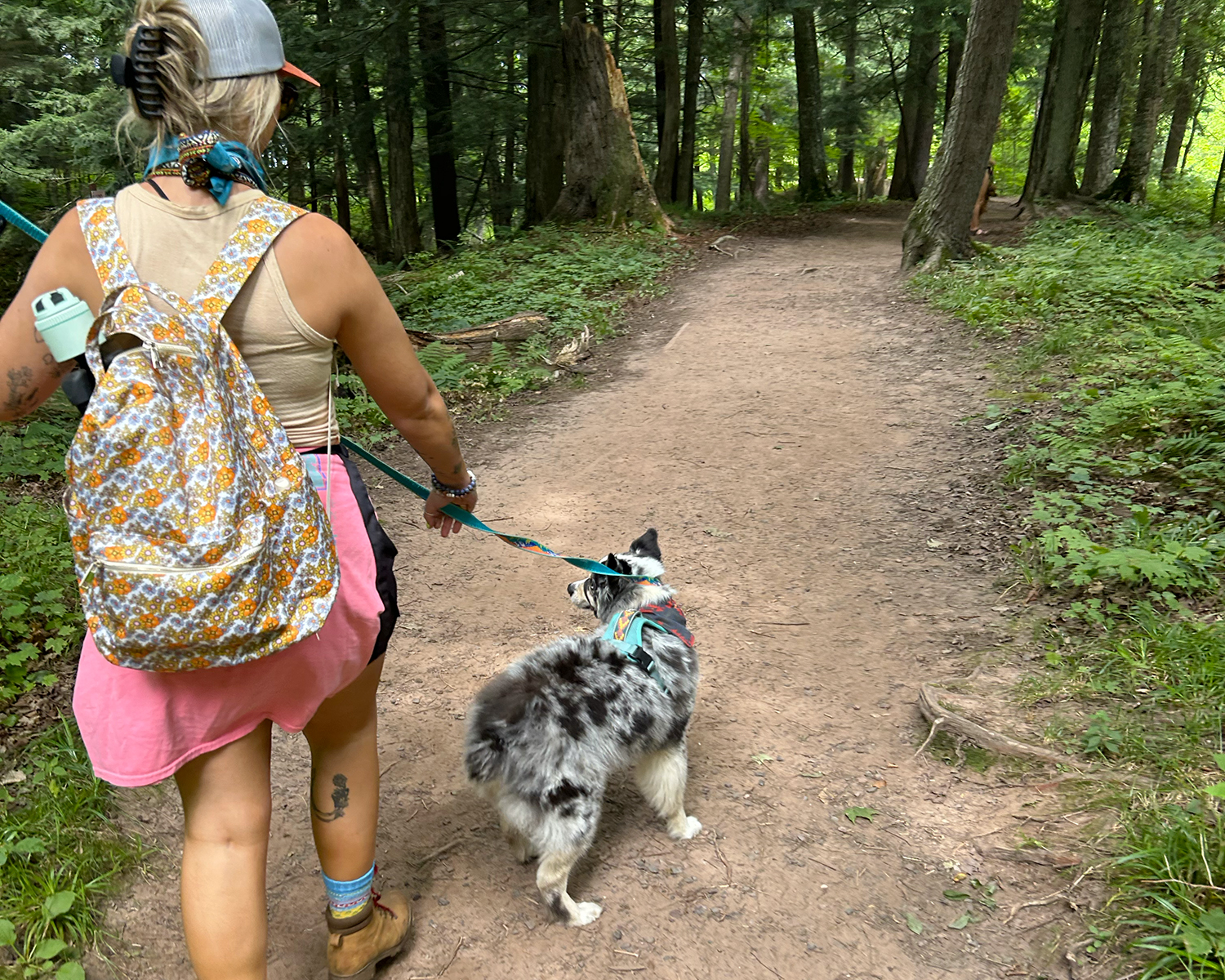 girl hiking with dog porcupine mountains